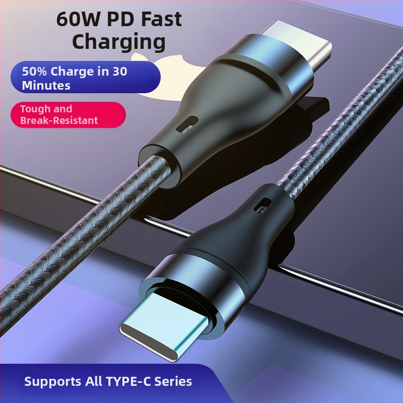 PD60W Type-C плетен кабел за данни и зареждане, Бързо зареждане, с един конектор
