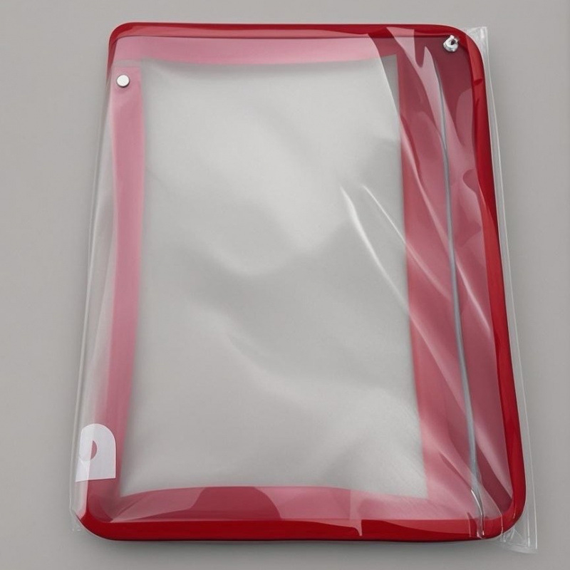 Чанта за файлове с цип, прозрачен корпус, пластмасов материал, отваряне в форма на L, подходяща за учебници и документи