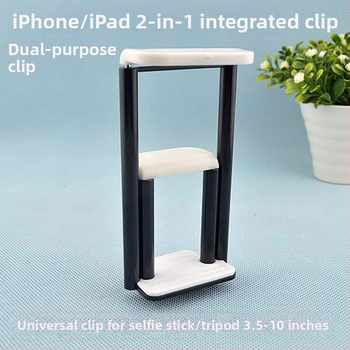 2-v-1 klipový držiak na telefóny a tablety – držiak na fotografovanie a video s časovačom; kompatibilný s Apple, Samsung, Huawei, Lenovo, HTC, LG; Hmotnosť 100 g