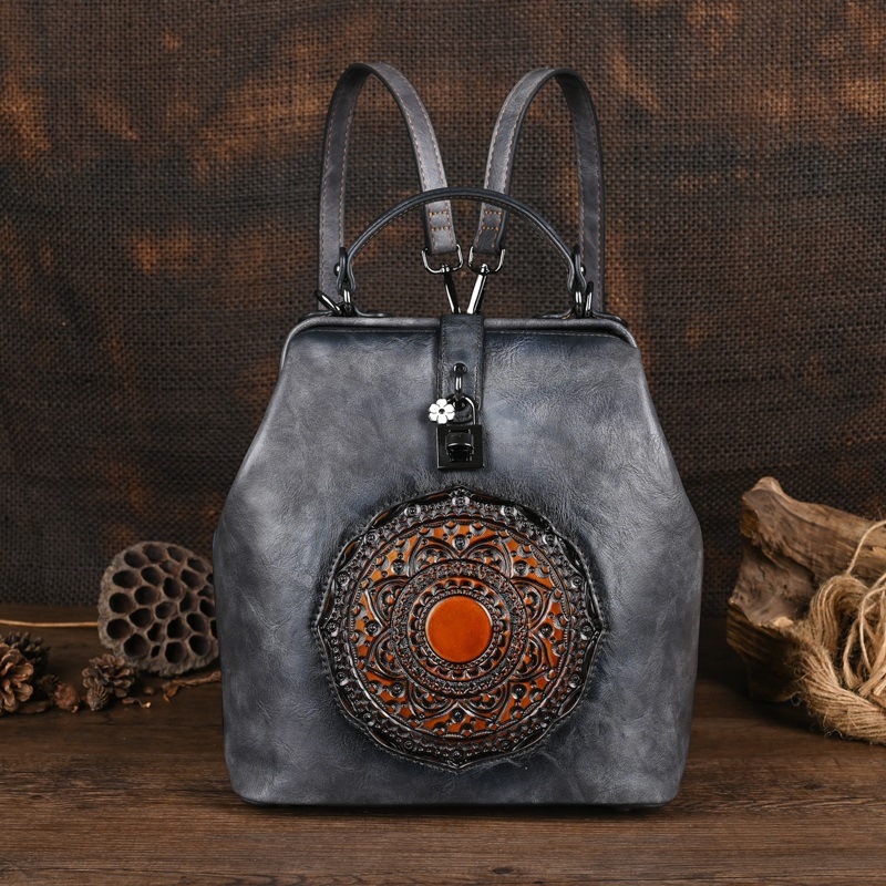 Ženski ruksak u urbanom jednostavnom stilu s embossiranim vintage dizajnom, PU materijal (PU materijal, urban stil, Draasher kopča, unutarnji džepovi, vodootporan)