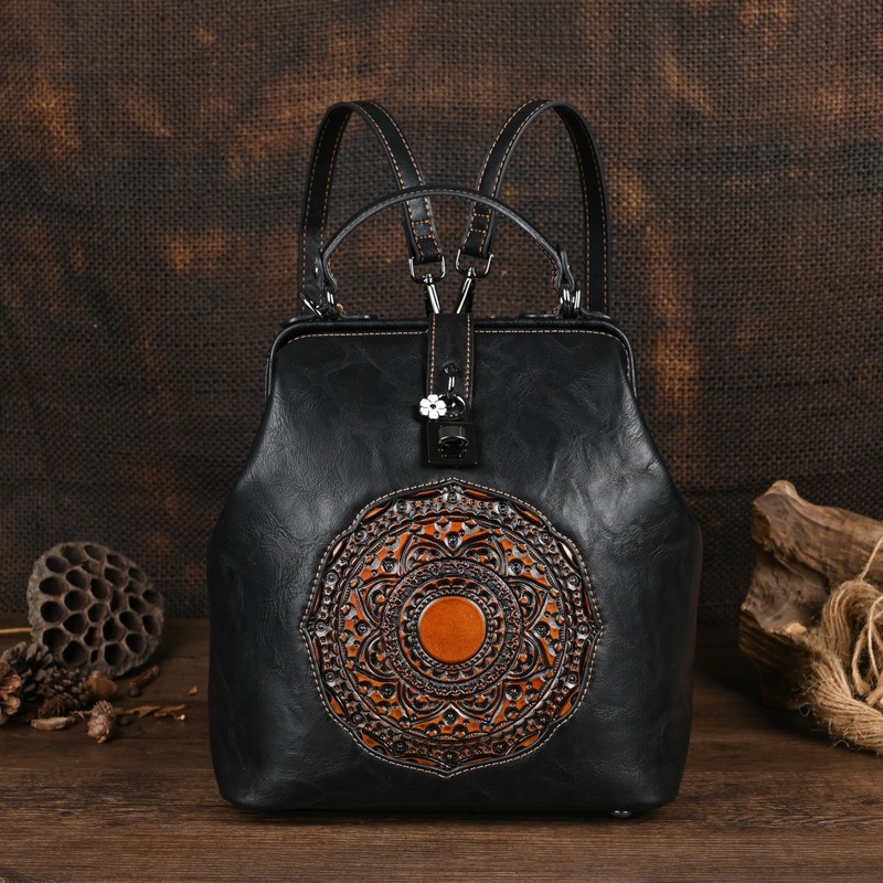 Ženski ruksak u urbanom jednostavnom stilu s embossiranim vintage dizajnom, PU materijal (PU materijal, urban stil, Draasher kopča, unutarnji džepovi, vodootporan)