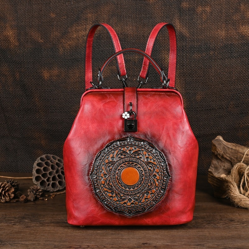 Ženski ruksak u urbanom jednostavnom stilu s embossiranim vintage dizajnom, PU materijal (PU materijal, urban stil, Draasher kopča, unutarnji džepovi, vodootporan)