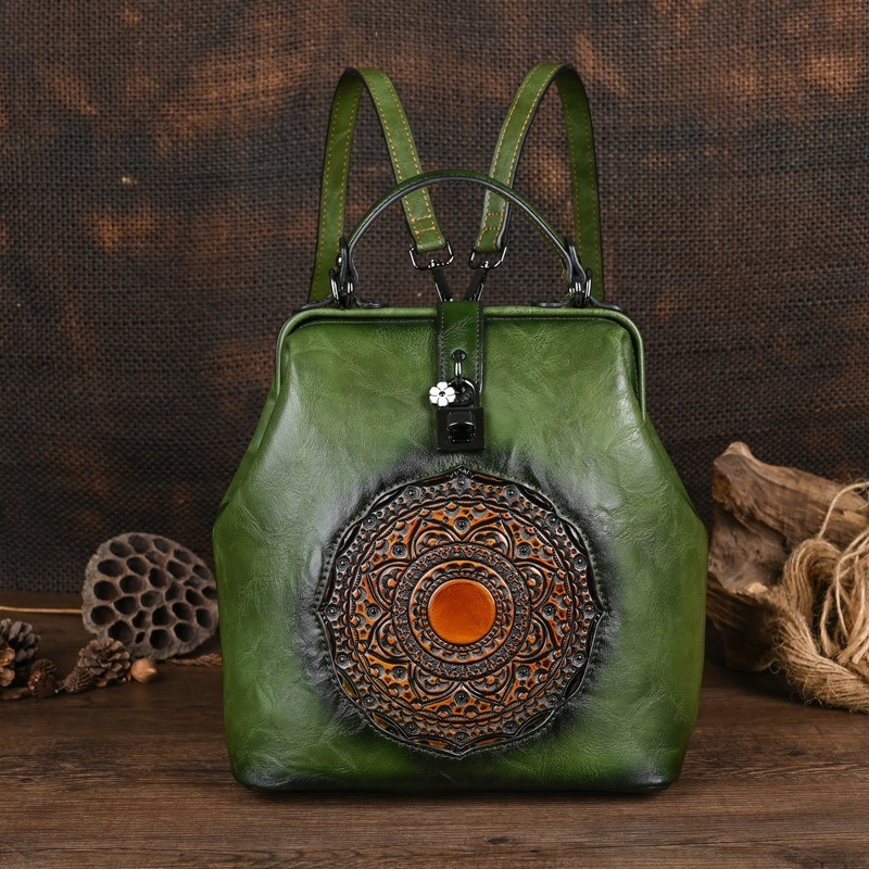Ženski ruksak u urbanom jednostavnom stilu s embossiranim vintage dizajnom, PU materijal (PU materijal, urban stil, Draasher kopča, unutarnji džepovi, vodootporan)