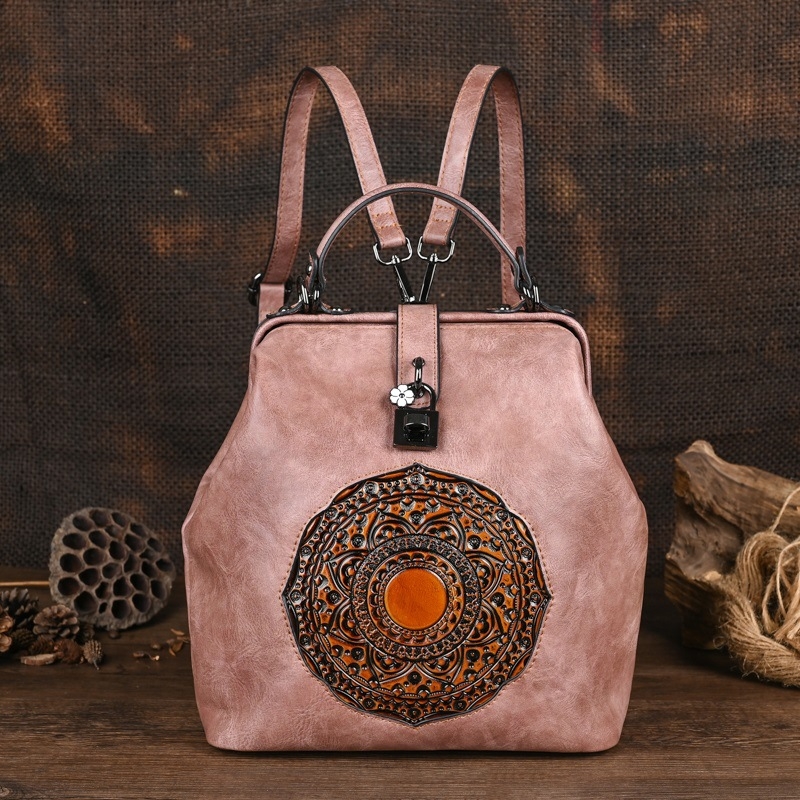 Ženski ruksak u urbanom jednostavnom stilu s embossiranim vintage dizajnom, PU materijal (PU materijal, urban stil, Draasher kopča, unutarnji džepovi, vodootporan)