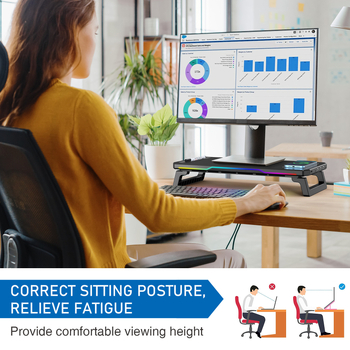 Стойка за монитор с HUB USB-C и безжично зареждане, регулируема височина в две нива, ергономична настолна стойка за лаптоп BT109