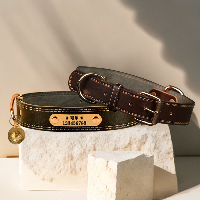 Κολάρο σκύλου – Δέρμα βοδιού, Πολυεπίπεδο σχέδιο, Δερμάτινο μενταγιόν (Μάρκα: Unique, Υλικό: Δέρμα βοδιού, Μενταγιόν: Δέρμα)