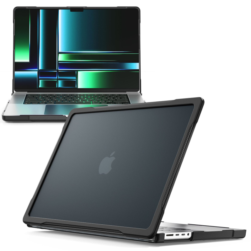 Notebooktás MacBook Pro 14 (2021) és MacBook Pro/Air — PU/TPU burkolat, állvány, hőelvezetés, csúszásmentes felület