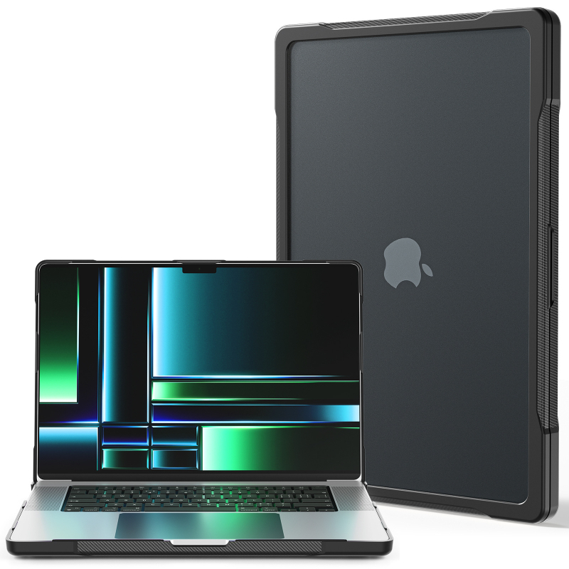 Notebooktás MacBook Pro 14 (2021) és MacBook Pro/Air — PU/TPU burkolat, állvány, hőelvezetés, csúszásmentes felület