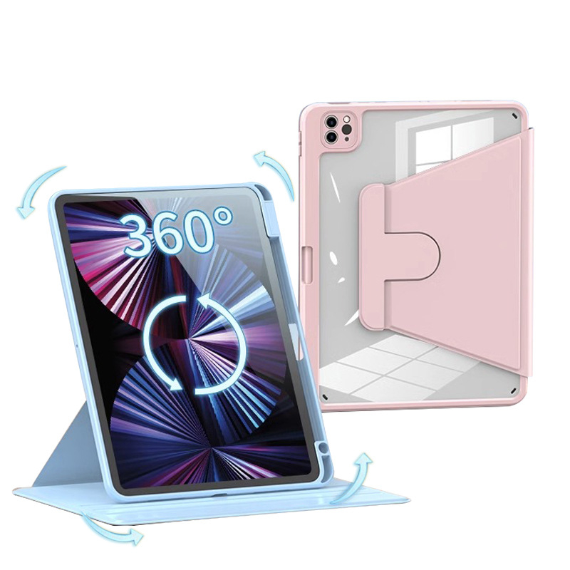 Carcasă de protecție pentru iPad – Rotating Pro, Transparentă, Rezistentă la căderi, Funcția Sleep/Wake este suportată; Material: piele sintetică + acrilic.