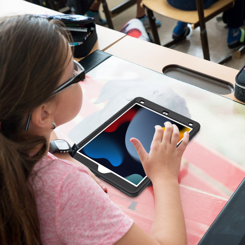 Protecție pentru tabletă Apple iPad 10.2, material TPU, rezistent la șocuri, rezistent la uzură, anti-cădere, cu suport încorporat