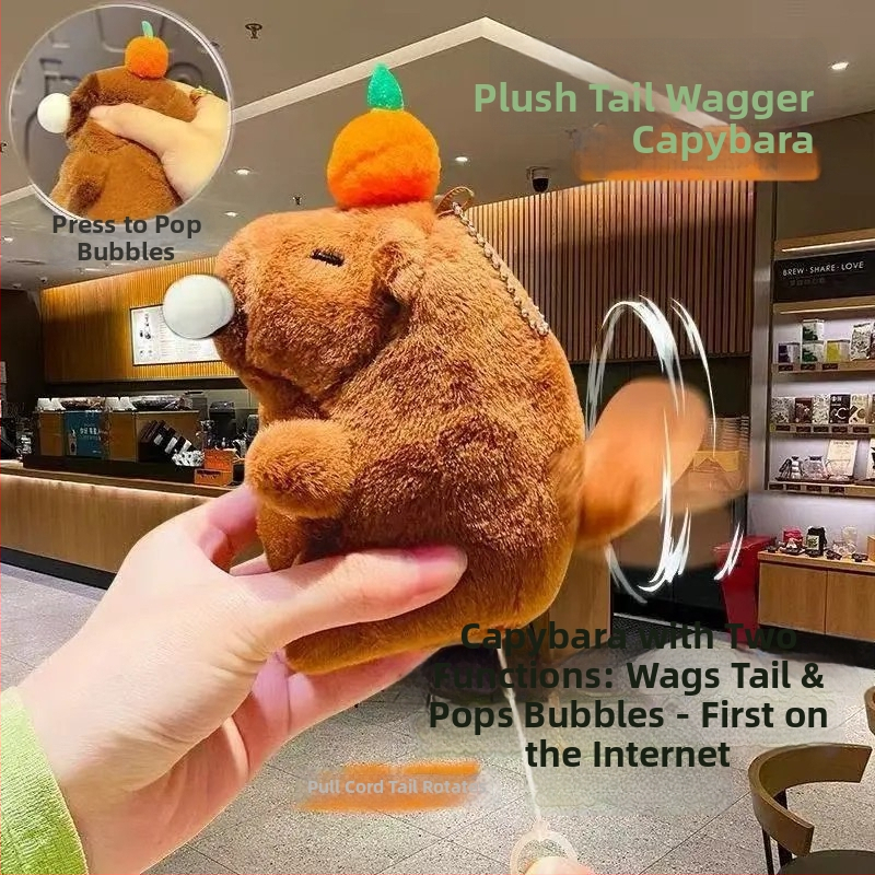 Капибара плюшено ключодържател - супер мека къса плюш, пълнеж PP памук, опаковка: бяла кутия и мрежеста торбичка, OEM лого