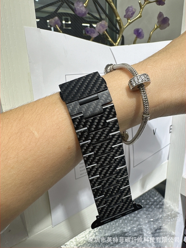 Qadir Brățară pentru Apple Watch din fibră de carbon, închidere magnetică, compatibilă cu Apple Watch Series 3–7 și SE