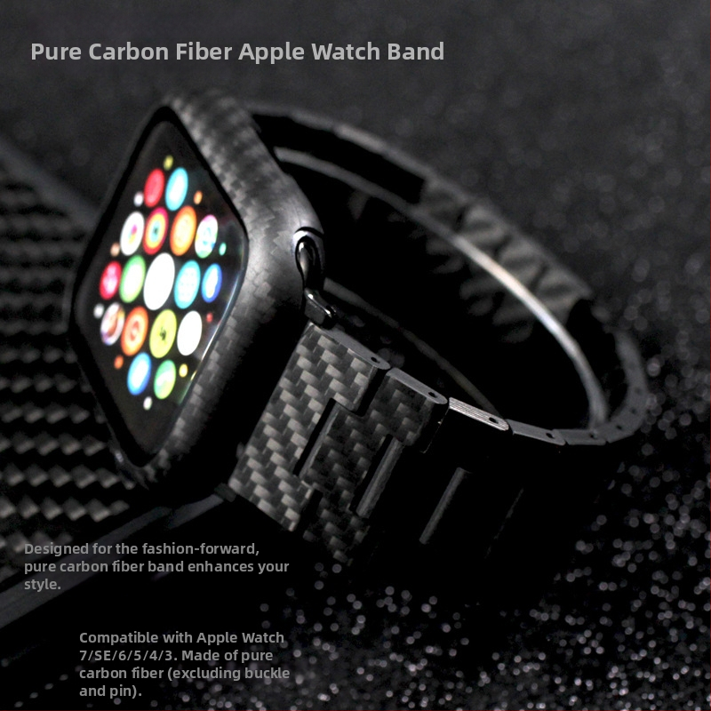 Qadir Brățară pentru Apple Watch din fibră de carbon, închidere magnetică, compatibilă cu Apple Watch Series 3–7 și SE