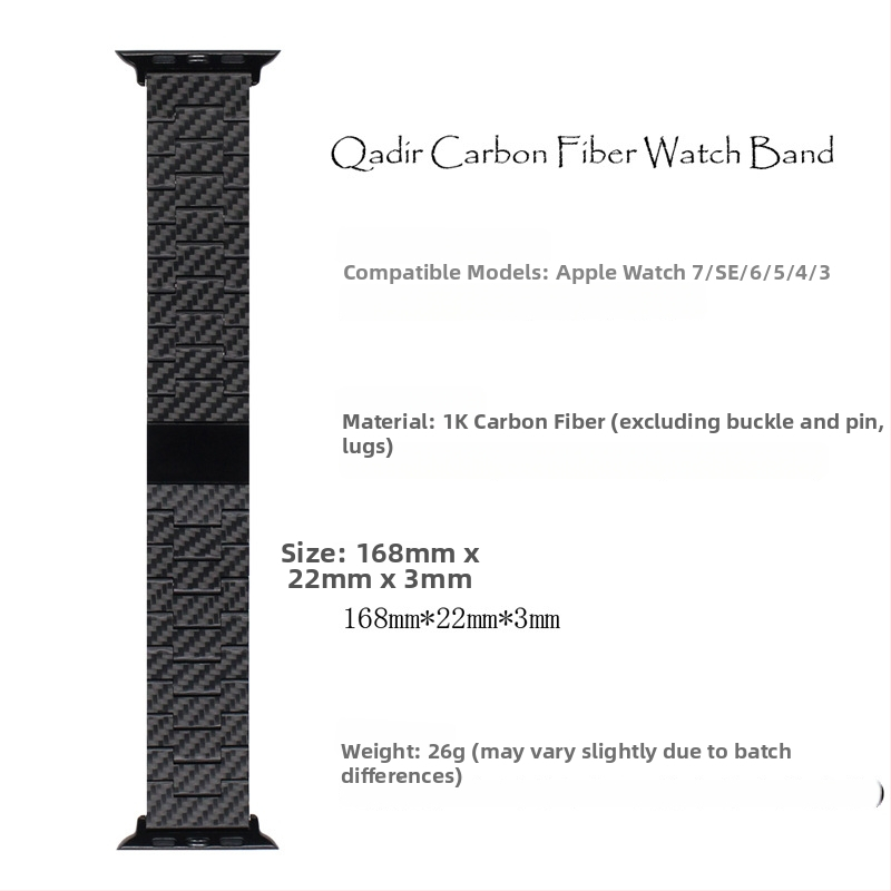 Qadir Brățară pentru Apple Watch din fibră de carbon, închidere magnetică, compatibilă cu Apple Watch Series 3–7 și SE