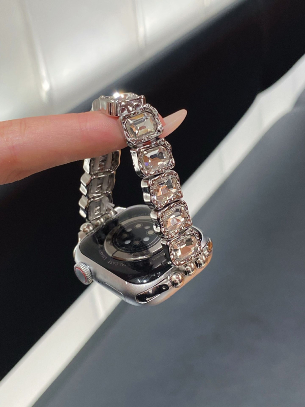 Brățară de ceas compatibilă cu Apple Watch, Huawei GT5 și Xiaomi 89Pro — elastică cu rhinestones; Material: aliaj de zinc cu cristale; lățime interfețe: 14 mm; stil: la modă; cataramă: buclă unică