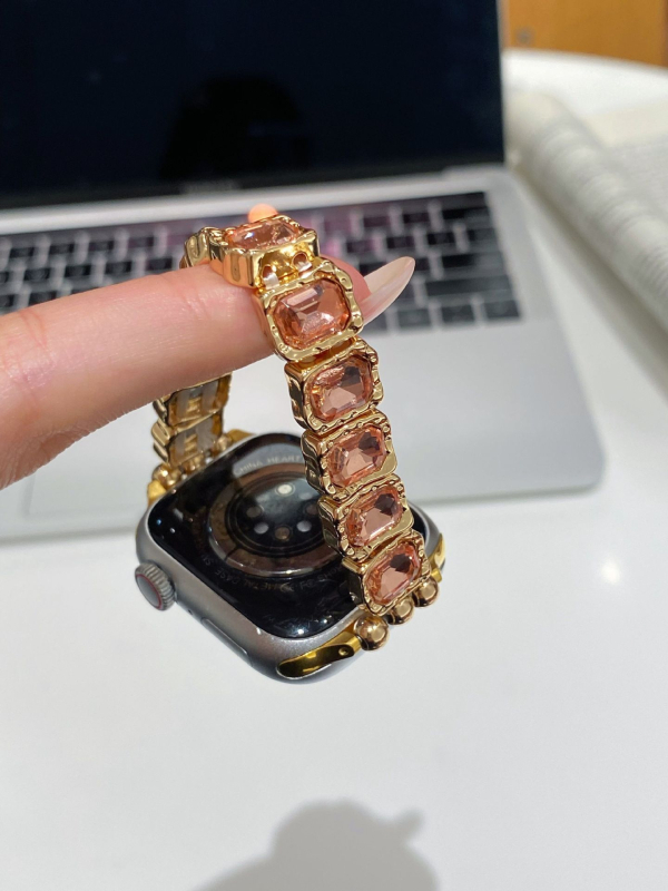 Brățară de ceas compatibilă cu Apple Watch, Huawei GT5 și Xiaomi 89Pro — elastică cu rhinestones; Material: aliaj de zinc cu cristale; lățime interfețe: 14 mm; stil: la modă; cataramă: buclă unică