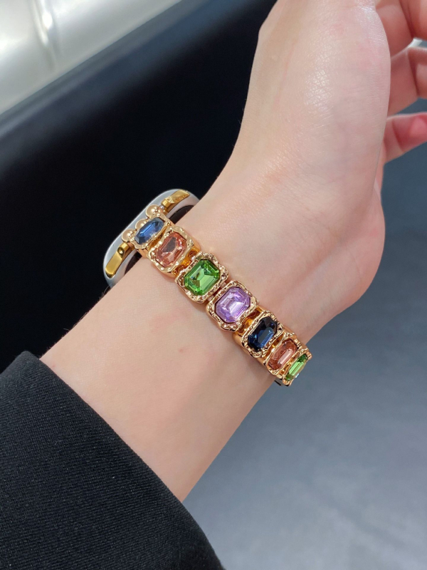 Brățară de ceas compatibilă cu Apple Watch, Huawei GT5 și Xiaomi 89Pro — elastică cu rhinestones; Material: aliaj de zinc cu cristale; lățime interfețe: 14 mm; stil: la modă; cataramă: buclă unică
