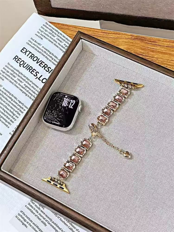 Brățară de ceas compatibilă cu Apple Watch, Huawei GT5 și Xiaomi 89Pro — elastică cu rhinestones; Material: aliaj de zinc cu cristale; lățime interfețe: 14 mm; stil: la modă; cataramă: buclă unică