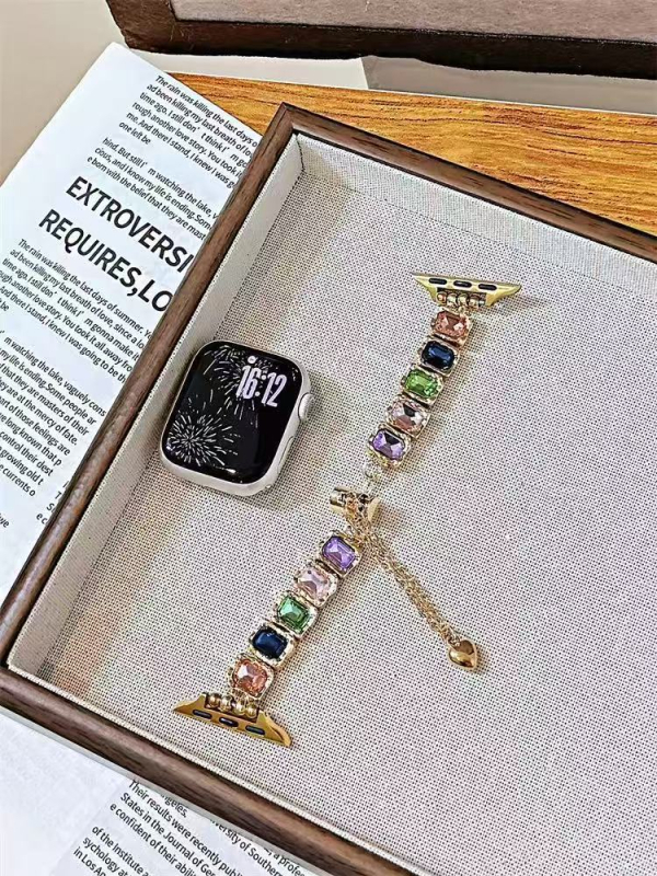Brățară de ceas compatibilă cu Apple Watch, Huawei GT5 și Xiaomi 89Pro — elastică cu rhinestones; Material: aliaj de zinc cu cristale; lățime interfețe: 14 mm; stil: la modă; cataramă: buclă unică