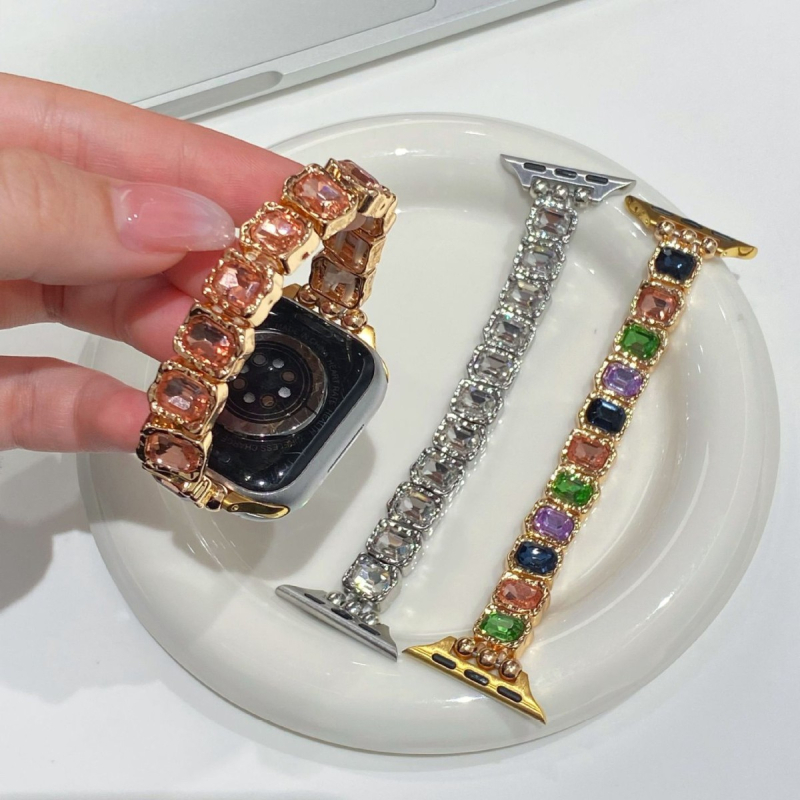 Brățară de ceas compatibilă cu Apple Watch, Huawei GT5 și Xiaomi 89Pro — elastică cu rhinestones; Material: aliaj de zinc cu cristale; lățime interfețe: 14 mm; stil: la modă; cataramă: buclă unică
