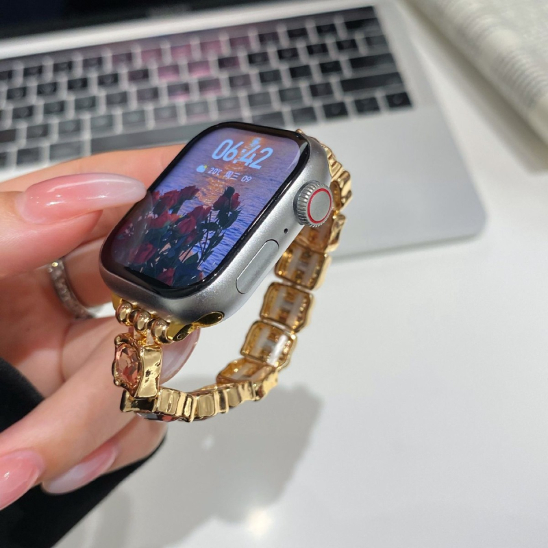 Brățară de ceas compatibilă cu Apple Watch, Huawei GT5 și Xiaomi 89Pro — elastică cu rhinestones; Material: aliaj de zinc cu cristale; lățime interfețe: 14 mm; stil: la modă; cataramă: buclă unică