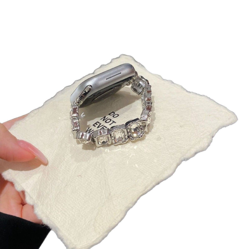 Brățară de ceas compatibilă cu Apple Watch, Huawei GT5 și Xiaomi 89Pro — elastică cu rhinestones; Material: aliaj de zinc cu cristale; lățime interfețe: 14 mm; stil: la modă; cataramă: buclă unică