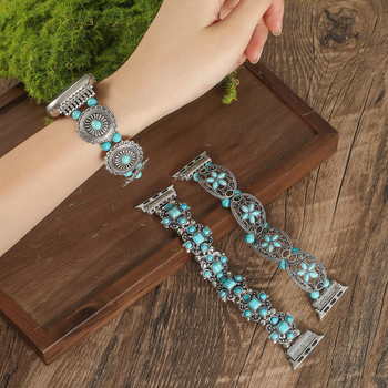 Boho stil turkiznih perli elastična narukvica za Apple Watch