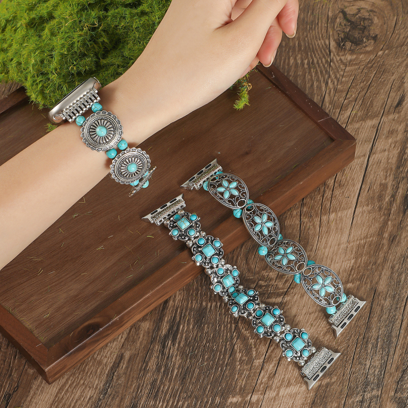 Boho stil turkiznih perli elastična narukvica za Apple Watch