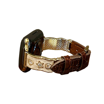 Apple Watch szíj valódi bőrből, csillag gyémánt díszítés, fémes kialakítás, tűs csatok, kompatibilis az Apple Watch-cel