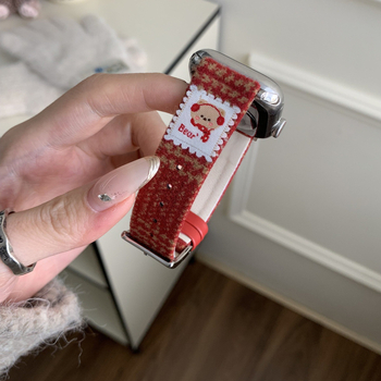 Curea de ceas Bear Woolen Leather pentru Apple Watch – interfață de 12mm, stil modern, compatibilă cu iWatch S10 S98Se Xiaomi 9Pro