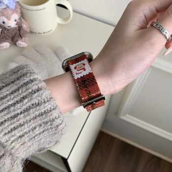 Curea de ceas Bear Woolen Leather pentru Apple Watch – interfață de 12mm, stil modern, compatibilă cu iWatch S10 S98Se Xiaomi 9Pro