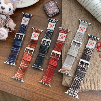 Curea de ceas Bear Woolen Leather pentru Apple Watch – interfață de 12mm, stil modern, compatibilă cu iWatch S10 S98Se Xiaomi 9Pro