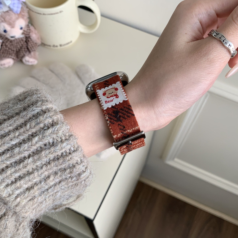 Curea de ceas Bear Woolen Leather pentru Apple Watch – interfață de 12mm, stil modern, compatibilă cu iWatch S10 S98Se Xiaomi 9Pro