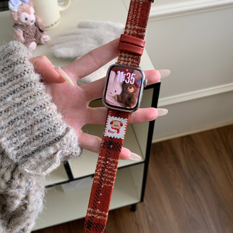 Curea de ceas Bear Woolen Leather pentru Apple Watch – interfață de 12mm, stil modern, compatibilă cu iWatch S10 S98Se Xiaomi 9Pro