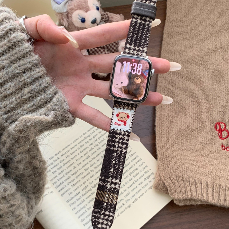 Curea de ceas Bear Woolen Leather pentru Apple Watch – interfață de 12mm, stil modern, compatibilă cu iWatch S10 S98Se Xiaomi 9Pro