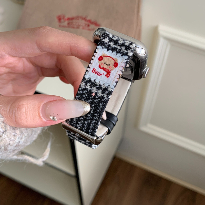 Curea de ceas Bear Woolen Leather pentru Apple Watch – interfață de 12mm, stil modern, compatibilă cu iWatch S10 S98Se Xiaomi 9Pro