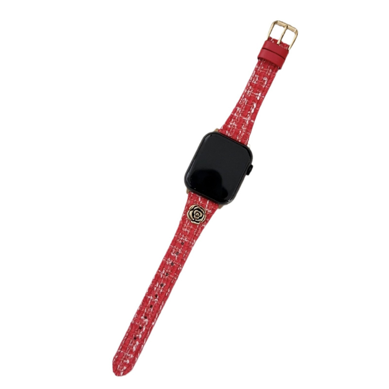 Λουρί Apple Watch Series 9 από μαλλί και δέρμα, με μοτίβο καμέλια, μοντέρνος σχεδιασμός