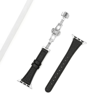 Tanki kožni remen za sat s kopčom leptir, kompatibilan s Apple Watch S11/SE, koža s pebble teksturom, 18 mm spoj