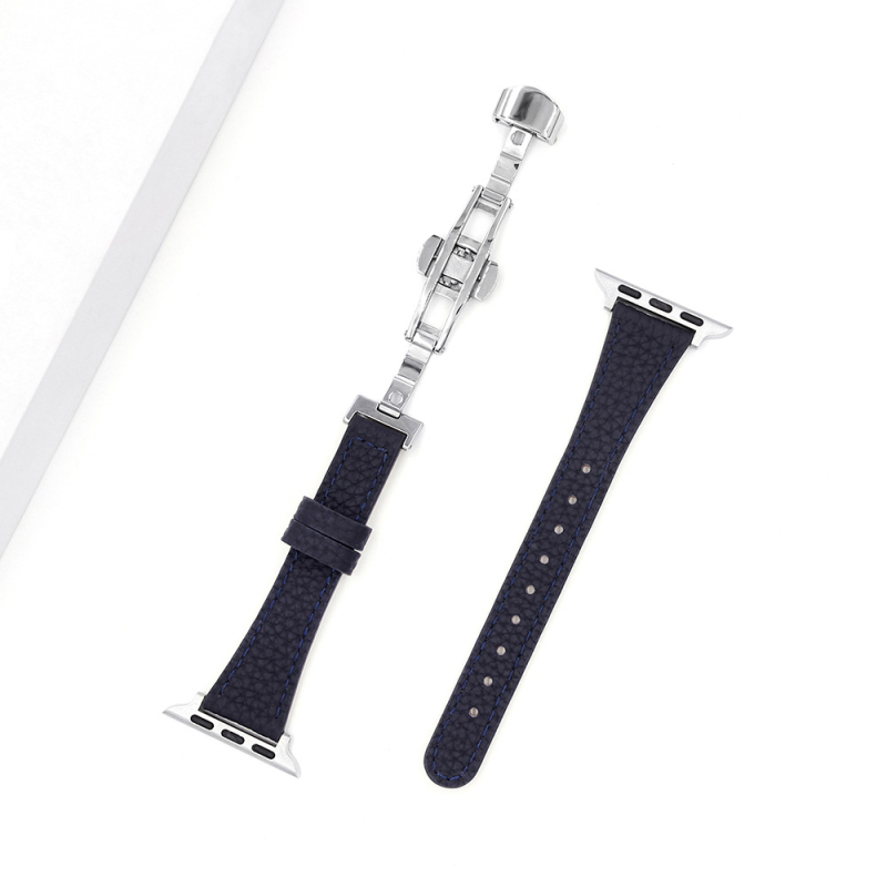 Tanki kožni remen za sat s kopčom leptir, kompatibilan s Apple Watch S11/SE, koža s pebble teksturom, 18 mm spoj