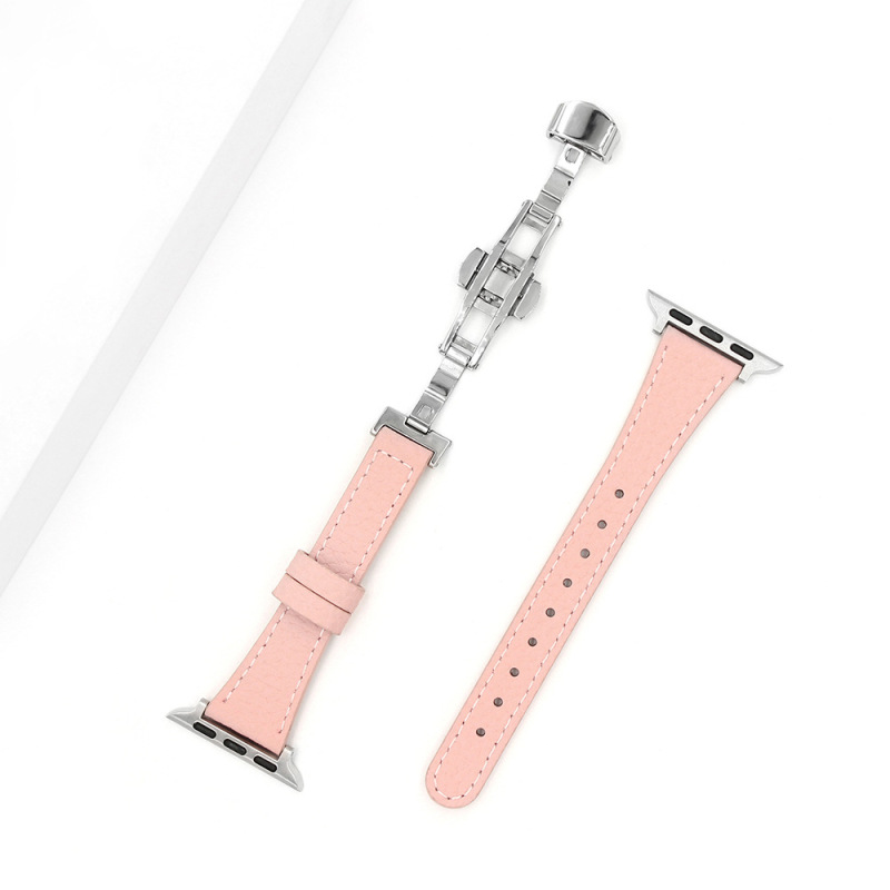 Tanki kožni remen za sat s kopčom leptir, kompatibilan s Apple Watch S11/SE, koža s pebble teksturom, 18 mm spoj