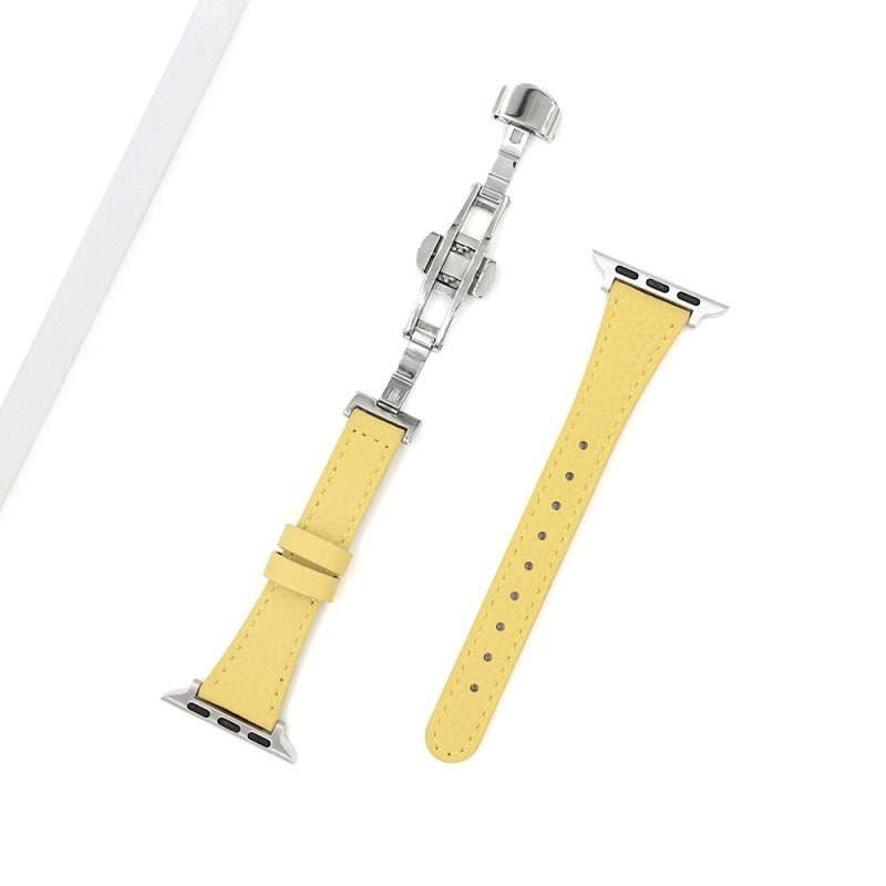 Tanki kožni remen za sat s kopčom leptir, kompatibilan s Apple Watch S11/SE, koža s pebble teksturom, 18 mm spoj