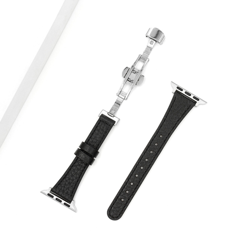 Tanki kožni remen za sat s kopčom leptir, kompatibilan s Apple Watch S11/SE, koža s pebble teksturom, 18 mm spoj