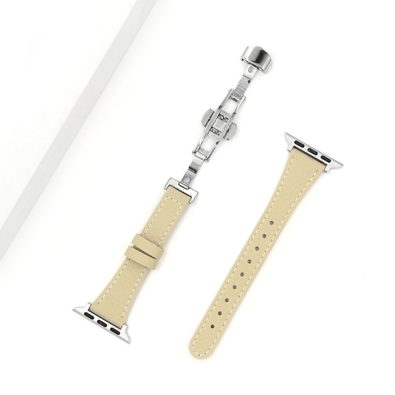 Tanki kožni remen za sat s kopčom leptir, kompatibilan s Apple Watch S11/SE, koža s pebble teksturom, 18 mm spoj