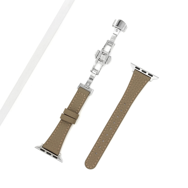 Tanki kožni remen za sat s kopčom leptir, kompatibilan s Apple Watch S11/SE, koža s pebble teksturom, 18 mm spoj