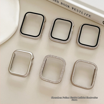 Ochranný kryt s krištáľmi pre Apple Watch, farba Starlight, kompletné krytie Series 9/8 a SE (iWatch 10. generácia)