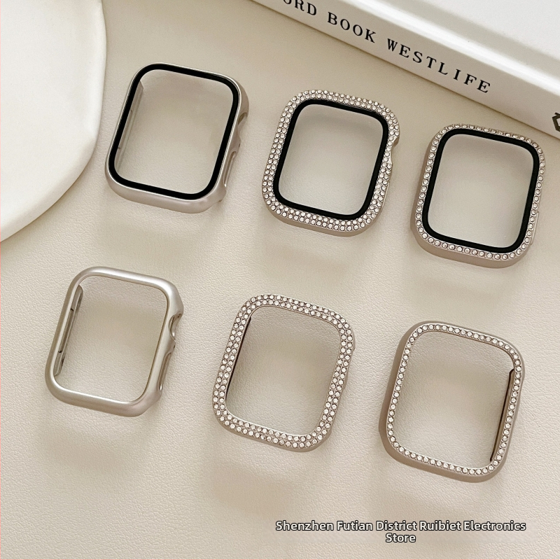 Ochranný kryt s krištáľmi pre Apple Watch, farba Starlight, kompletné krytie Series 9/8 a SE (iWatch 10. generácia)