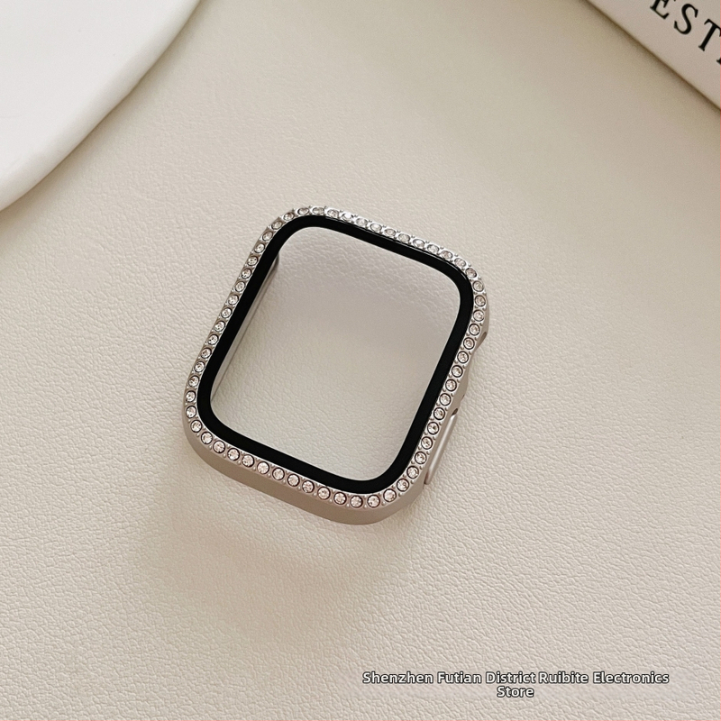 Ochranný kryt s krištáľmi pre Apple Watch, farba Starlight, kompletné krytie Series 9/8 a SE (iWatch 10. generácia)