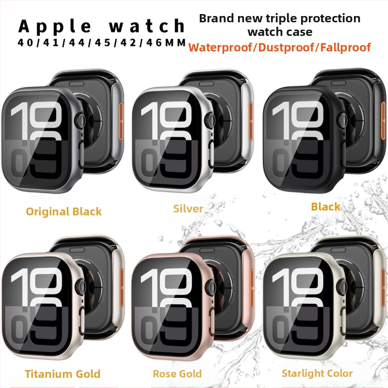 Husă protecție Apple Watch S10 – impermeabilă, rezistentă la căderi și praf, film protector integrat, material PC+ sticlă