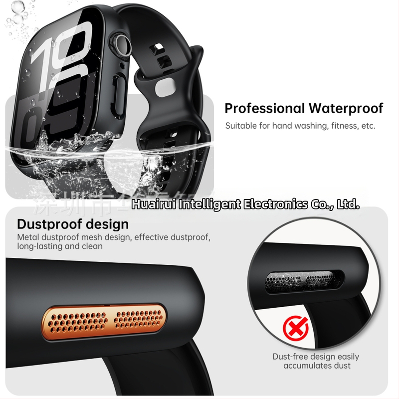 Husă protecție Apple Watch S10 – impermeabilă, rezistentă la căderi și praf, film protector integrat, material PC+ sticlă