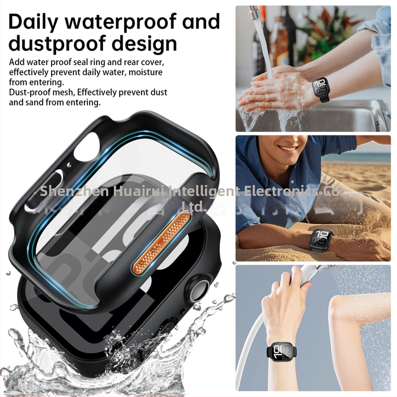 Husă protecție Apple Watch S10 – impermeabilă, rezistentă la căderi și praf, film protector integrat, material PC+ sticlă